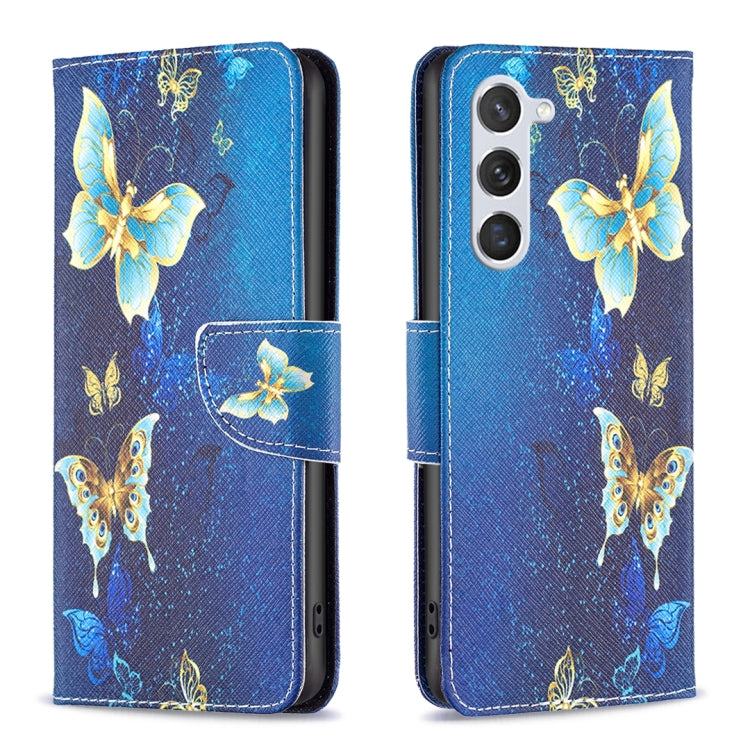 For Samsung Galaxy S25 5G Colored Drawing Pattern Leather Phone Case(Gold Butterfly)