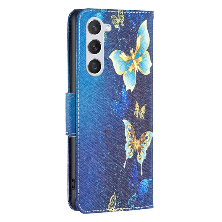 For Samsung Galaxy S25 5G Colored Drawing Pattern Leather Phone Case(Gold Butterfly)