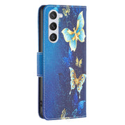 For Samsung Galaxy S25 5G Colored Drawing Pattern Leather Phone Case(Gold Butterfly)