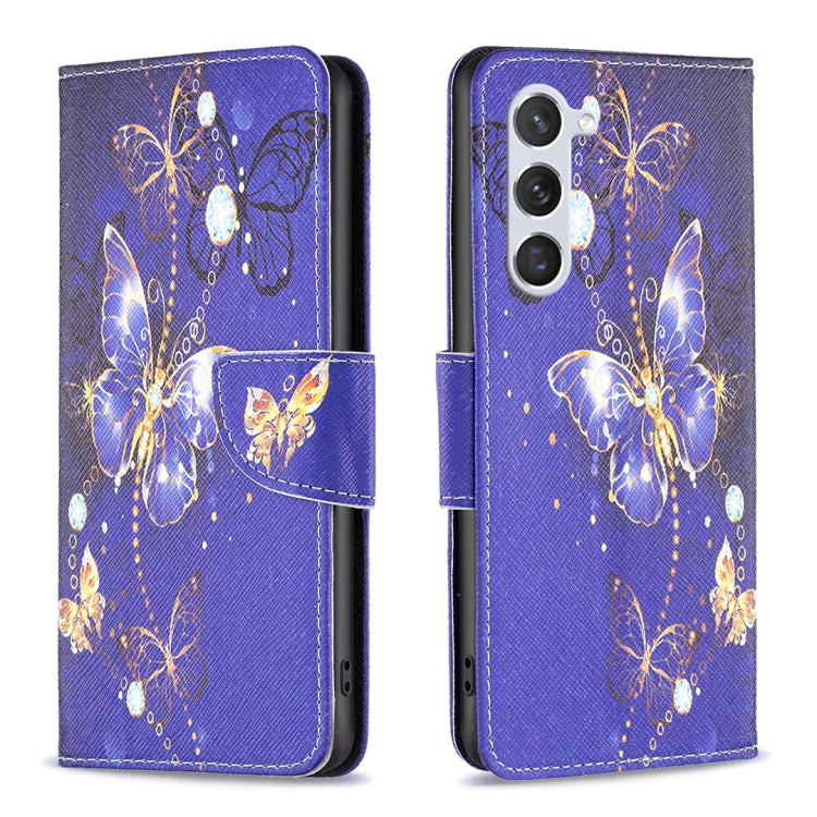 For Samsung Galaxy S25 5G Colored Drawing Pattern Leather Phone Case(Purple Butterfly)