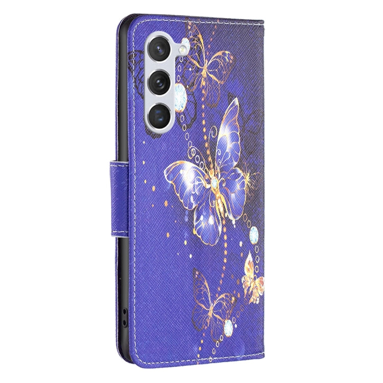For Samsung Galaxy S25 5G Colored Drawing Pattern Leather Phone Case(Purple Butterfly)
