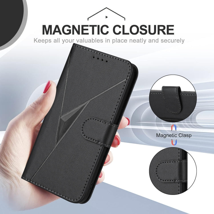 For Motorola Moto G Power 2024 Triangle Pattern Buckle Clasp Leather Phone Case(Black)