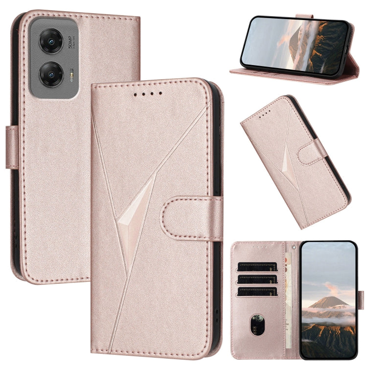 For Motorola Moto G Stylus 2024 Triangle Pattern Buckle Clasp Leather Phone Case(Rose Gold)