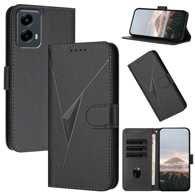 For Motorola Moto G 5G 2024 Triangle Pattern Buckle Clasp Leather Phone Case(Black)