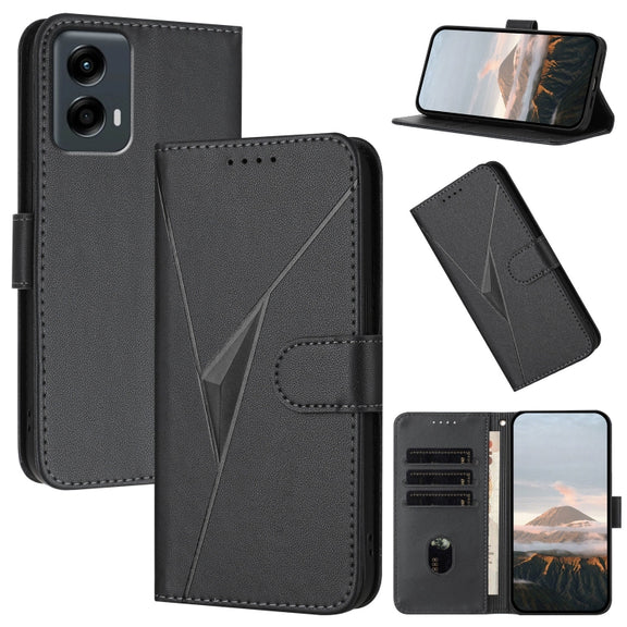 For Motorola Moto G 5G 2024 Triangle Pattern Buckle Clasp Leather Phone Case(Black)