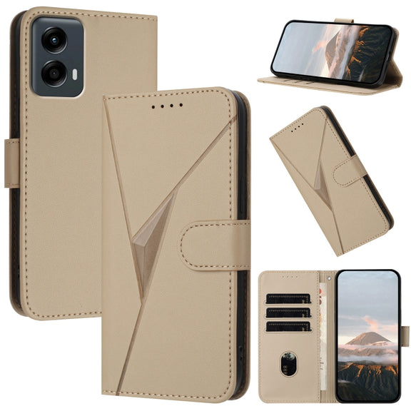For Motorola Moto G 5G 2024 Triangle Pattern Buckle Clasp Leather Phone Case(Gold)