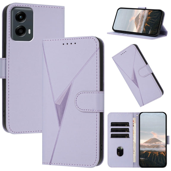 For Motorola Moto G 5G 2024 Triangle Pattern Buckle Clasp Leather Phone Case(Light Purple)