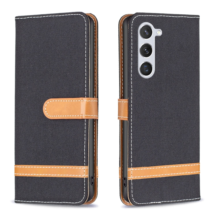 For Samsung Galaxy S25 5G Color Block Denim Texture Leather Phone Case(Black)