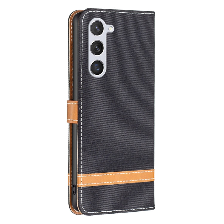For Samsung Galaxy S25 5G Color Block Denim Texture Leather Phone Case(Black)