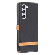 For Samsung Galaxy S25 5G Color Block Denim Texture Leather Phone Case(Black)