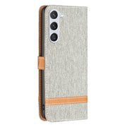 For Samsung Galaxy S25 5G Color Block Denim Texture Leather Phone Case(Grey)
