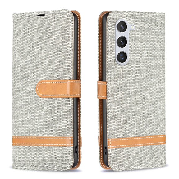 For Samsung Galaxy S25 5G Color Block Denim Texture Leather Phone Case(Grey)