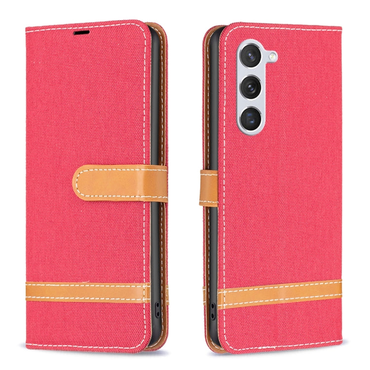 For Samsung Galaxy S25 5G Color Block Denim Texture Leather Phone Case(Red)