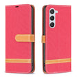 For Samsung Galaxy S25 5G Color Block Denim Texture Leather Phone Case(Red) - Galaxy S25 5G Cases by PMC Jewellery | Online Shopping South Africa | PMC Jewellery | Buy Now Pay Later Mobicred