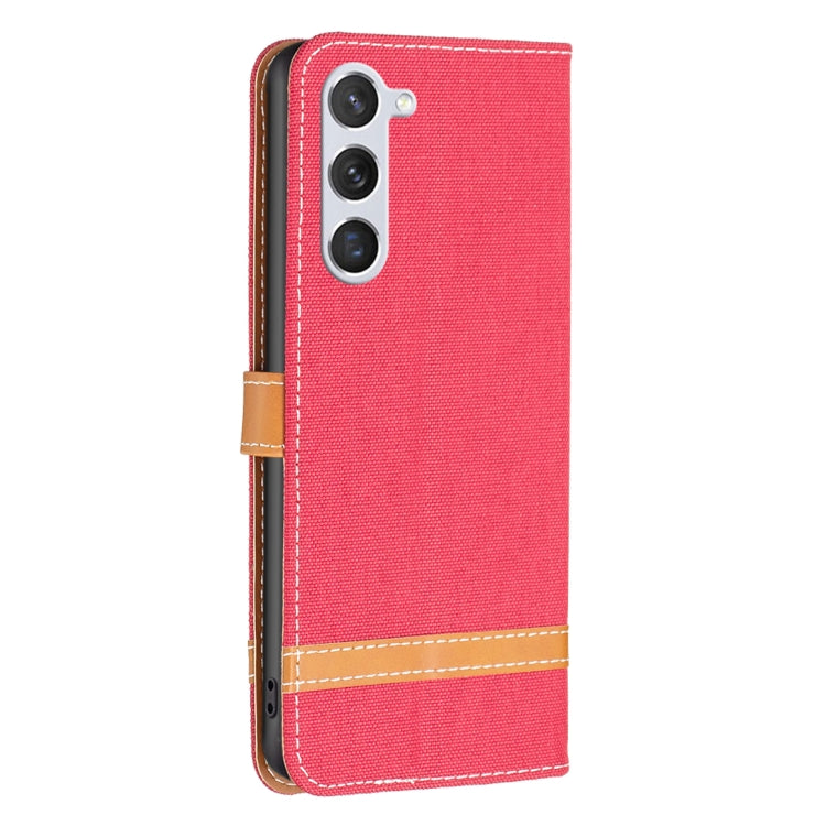 For Samsung Galaxy S25 5G Color Block Denim Texture Leather Phone Case(Red)