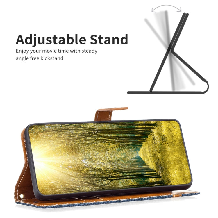 For Samsung Galaxy S25 5G Color Block Denim Texture Leather Phone Case(Dark Blue)