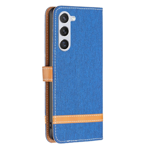 For Samsung Galaxy S25 5G Color Block Denim Texture Leather Phone Case(Royal Blue)