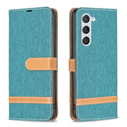 For Samsung Galaxy S25 5G Color Block Denim Texture Leather Phone Case(Green)