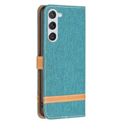 For Samsung Galaxy S25 5G Color Block Denim Texture Leather Phone Case(Green)
