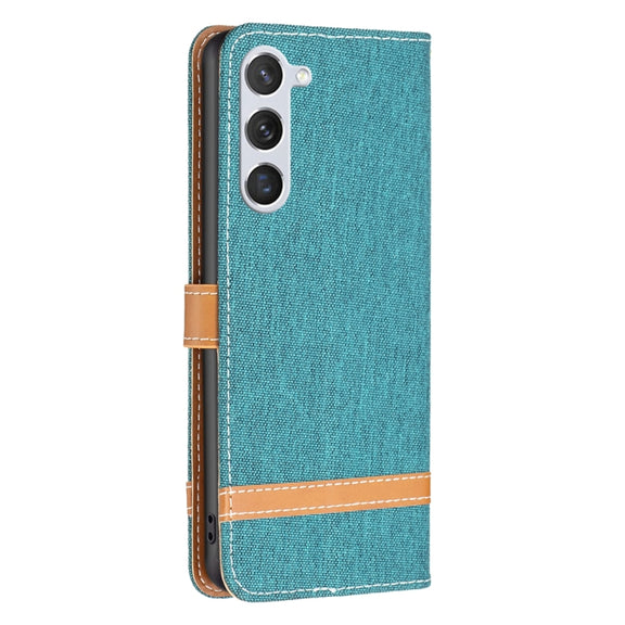 For Samsung Galaxy S25 5G Color Block Denim Texture Leather Phone Case(Green)