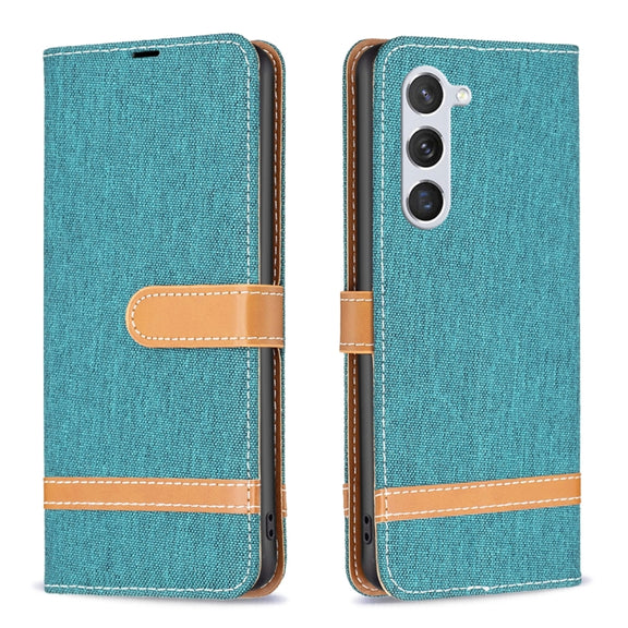 For Samsung Galaxy S25 5G Color Block Denim Texture Leather Phone Case(Green)