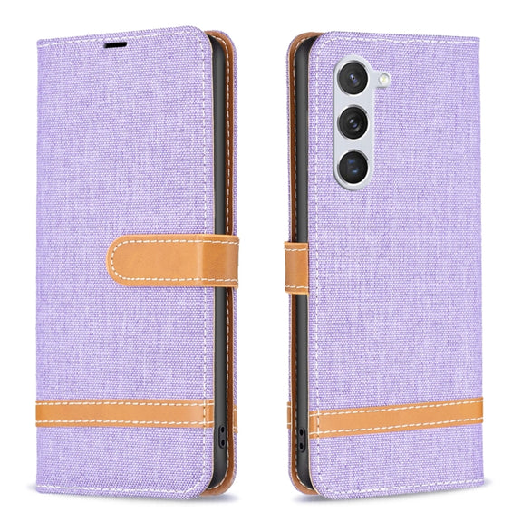 For Samsung Galaxy S25 5G Color Block Denim Texture Leather Phone Case(Purple)