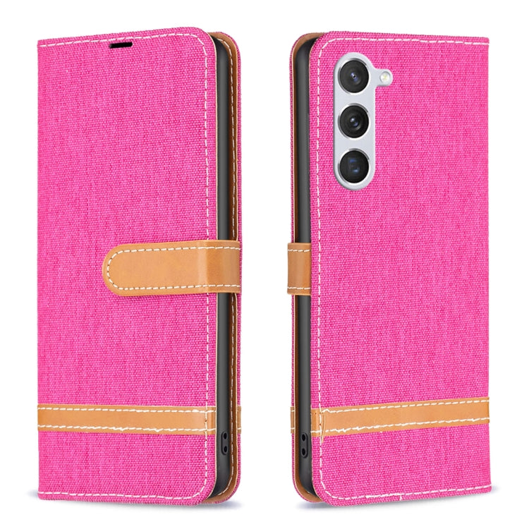 For Samsung Galaxy S25 5G Color Block Denim Texture Leather Phone Case(Rose Red)