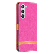 For Samsung Galaxy S25 5G Color Block Denim Texture Leather Phone Case(Rose Red)
