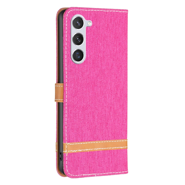 For Samsung Galaxy S25 5G Color Block Denim Texture Leather Phone Case(Rose Red)