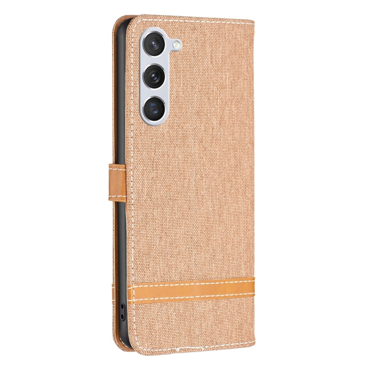 For Samsung Galaxy S25 5G Color Block Denim Texture Leather Phone Case(Brown)