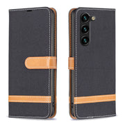For Samsung Galaxy S25+ 5G Color Block Denim Texture Leather Phone Case(Black)