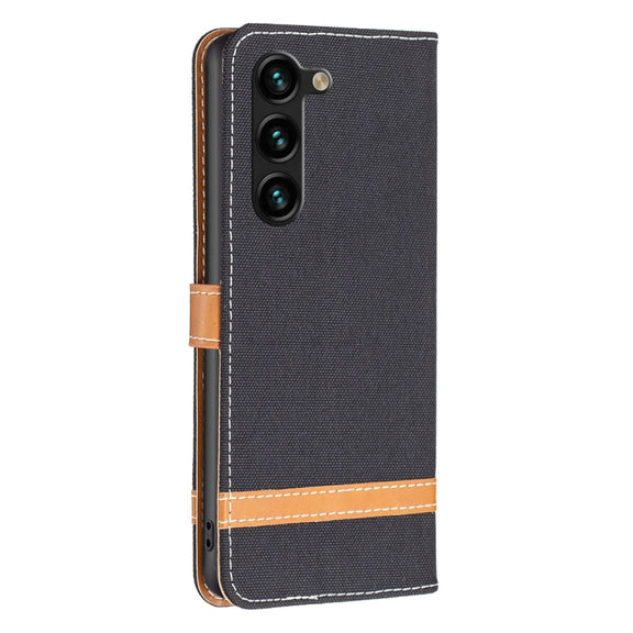 For Samsung Galaxy S25+ 5G Color Block Denim Texture Leather Phone Case(Black)