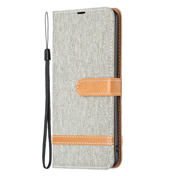 For Samsung Galaxy S25+ 5G Color Block Denim Texture Leather Phone Case(Grey)