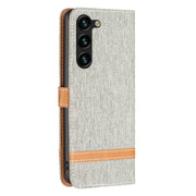 For Samsung Galaxy S25+ 5G Color Block Denim Texture Leather Phone Case(Grey)