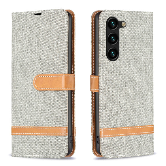 For Samsung Galaxy S25+ 5G Color Block Denim Texture Leather Phone Case(Grey)