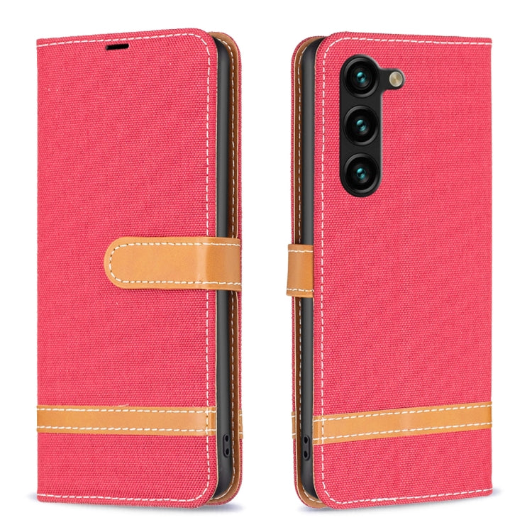 For Samsung Galaxy S25+ 5G Color Block Denim Texture Leather Phone Case(Red)