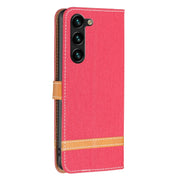 For Samsung Galaxy S25+ 5G Color Block Denim Texture Leather Phone Case(Red)