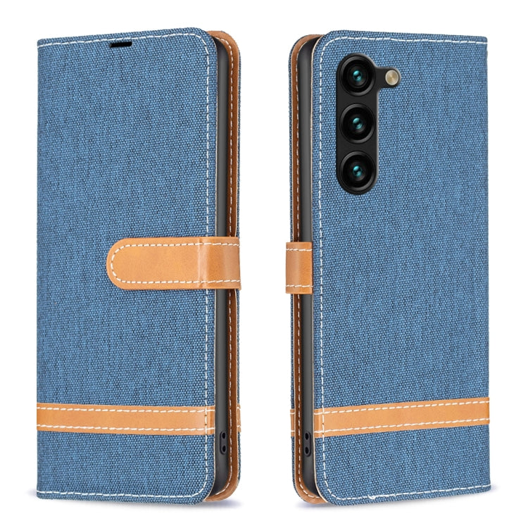 For Samsung Galaxy S25+ 5G Color Block Denim Texture Leather Phone Case(Dark Blue)