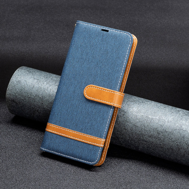 For Samsung Galaxy S25+ 5G Color Block Denim Texture Leather Phone Case(Dark Blue)