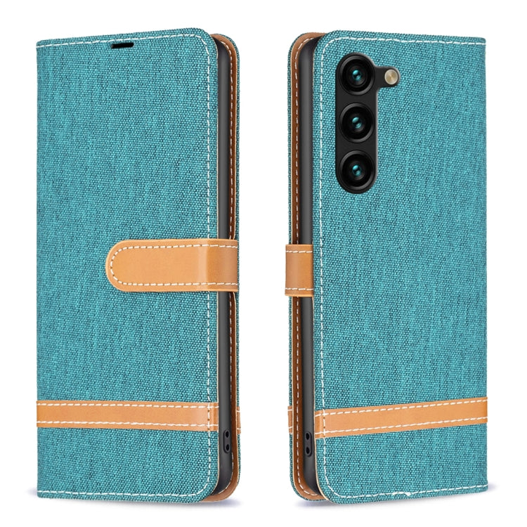 For Samsung Galaxy S25+ 5G Color Block Denim Texture Leather Phone Case(Green)