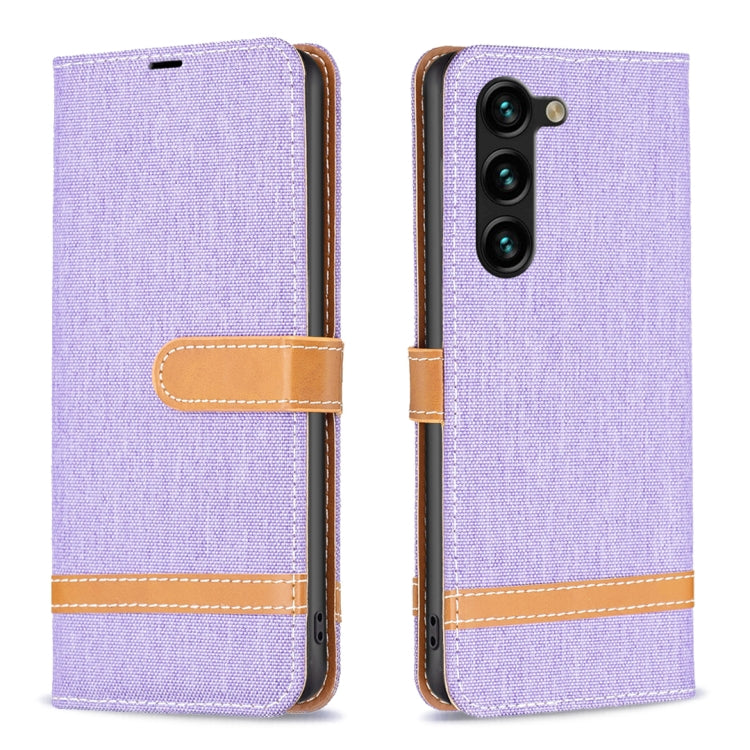 For Samsung Galaxy S25+ 5G Color Block Denim Texture Leather Phone Case(Purple)
