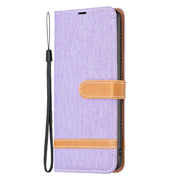 For Samsung Galaxy S25+ 5G Color Block Denim Texture Leather Phone Case(Purple)