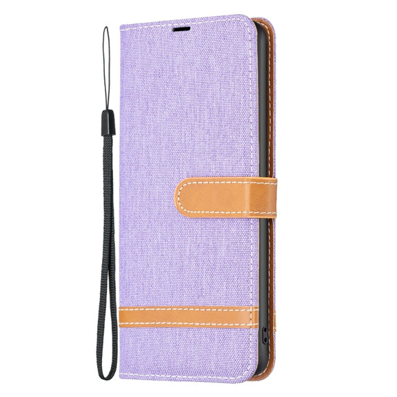 For Samsung Galaxy S25+ 5G Color Block Denim Texture Leather Phone Case(Purple)