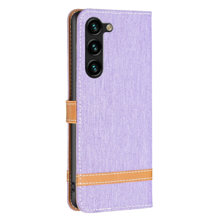 For Samsung Galaxy S25+ 5G Color Block Denim Texture Leather Phone Case(Purple)