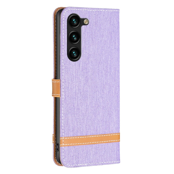 For Samsung Galaxy S25+ 5G Color Block Denim Texture Leather Phone Case(Purple)