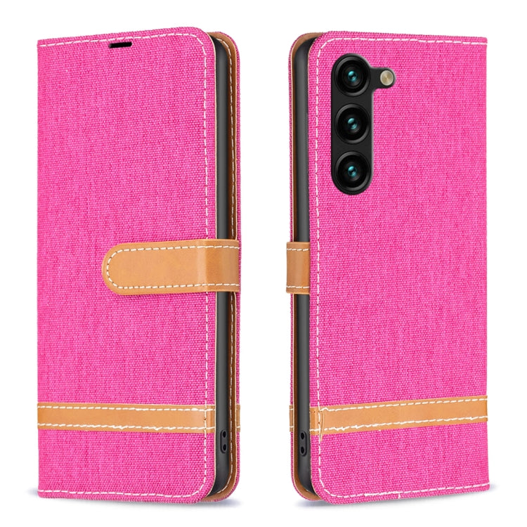 For Samsung Galaxy S25+ 5G Color Block Denim Texture Leather Phone Case(Rose Red)
