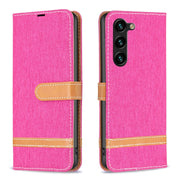 For Samsung Galaxy S25+ 5G Color Block Denim Texture Leather Phone Case(Rose Red)