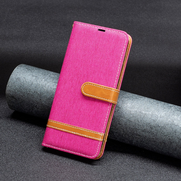 For Samsung Galaxy S25+ 5G Color Block Denim Texture Leather Phone Case(Rose Red)