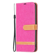 For Samsung Galaxy S25+ 5G Color Block Denim Texture Leather Phone Case(Rose Red)
