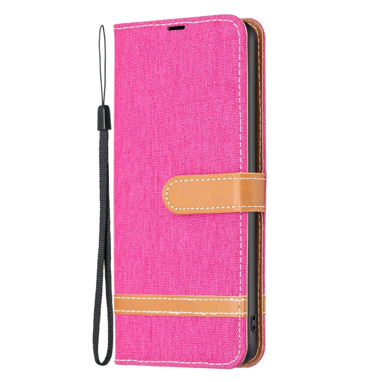 For Samsung Galaxy S25+ 5G Color Block Denim Texture Leather Phone Case(Rose Red)
